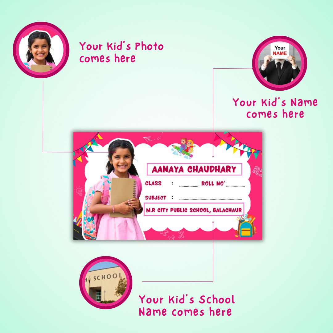 Cute & Colorful Cartoon Name Slips for Kids’ Notebooks | Fun Cartoon Designs!