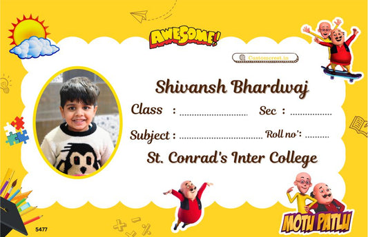 Cute & Colorful Cartoon Name Slips for Kids’ Notebooks | Fun Cartoon Designs!