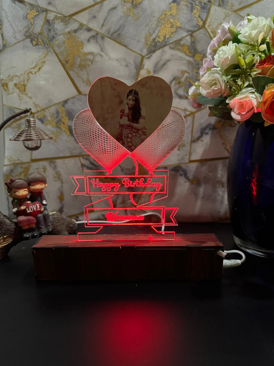 Photo Heart Personalized Name Acrylic Lamp