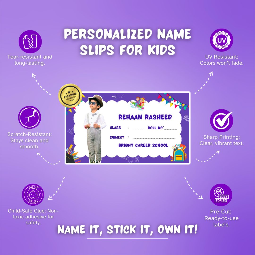 Cute & Colorful Cartoon Name Slips for Kids’ Notebooks | Fun Cartoon Designs!