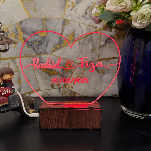 Heart Personalized Name Acrylic Lamp/ CUSTOMCREST.IN