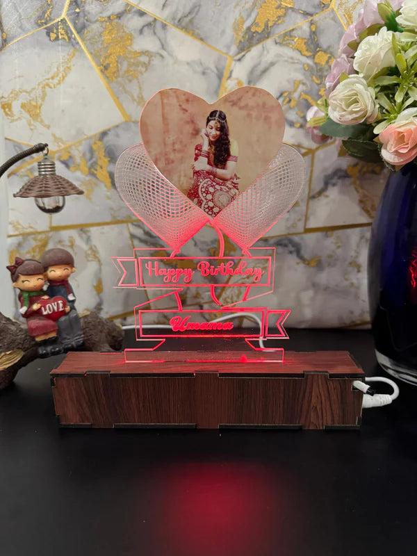 Photo Heart Personalized Name Acrylic Lamp/ CUSTOMCREST.IN