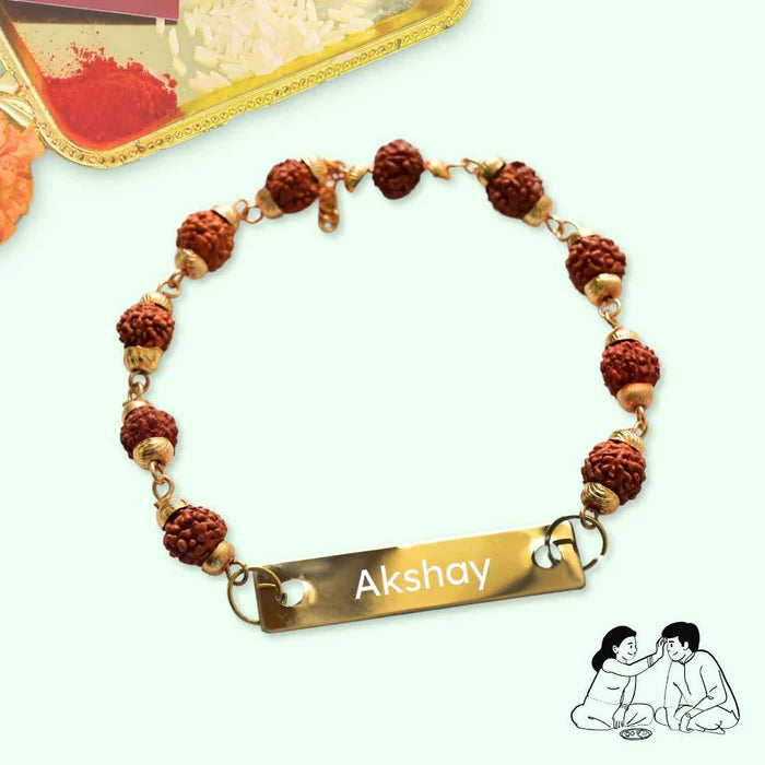 Personalized Rudraksh Metal Rakhi with Your Name | Best Rakhi Gift | CUSTOMCREST.IN