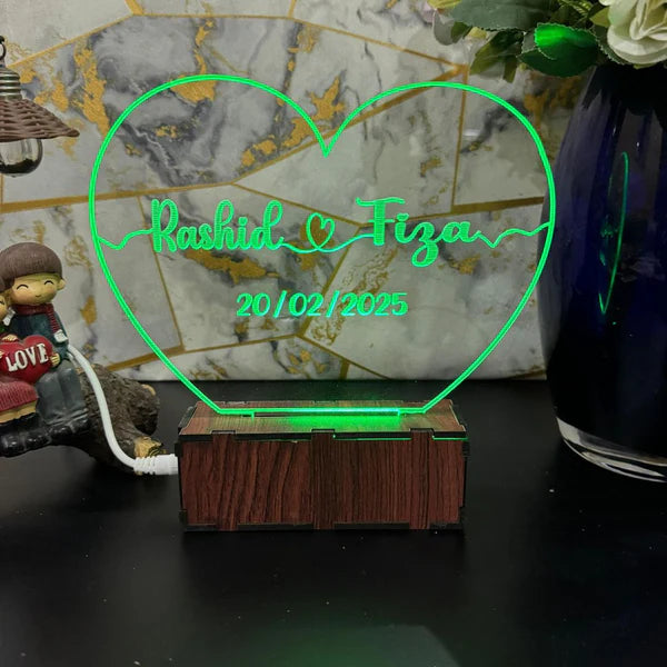 Heart Personalized Name Acrylic Lamp/ CUSTOMCREST.IN
