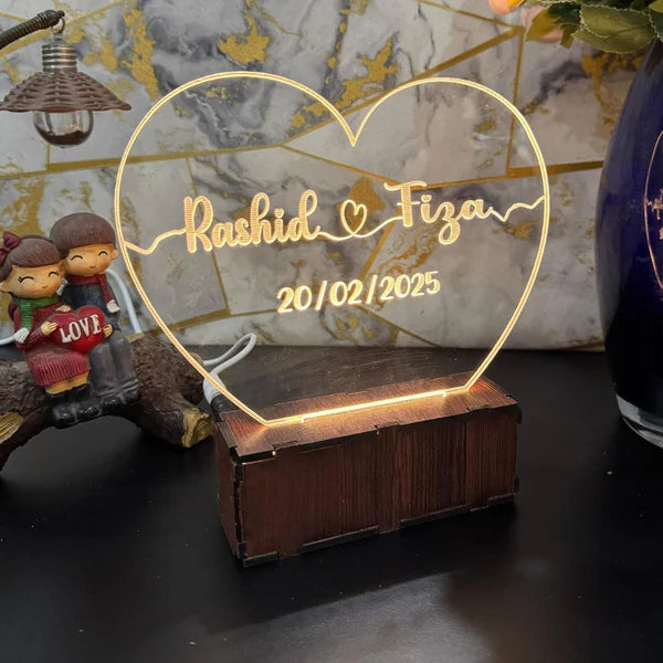 Heart Personalized Name Acrylic Lamp/ CUSTOMCREST.IN