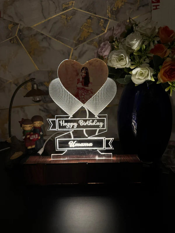 Photo Heart Personalized Name Acrylic Lamp/ CUSTOMCREST.IN