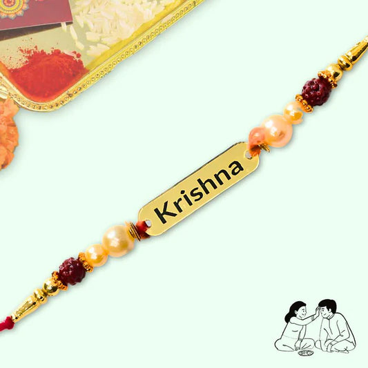 Personalized Rudraksh Metal Rakhi with Your Name | Best Rakhi Gift | CUSTOMCREST.IN