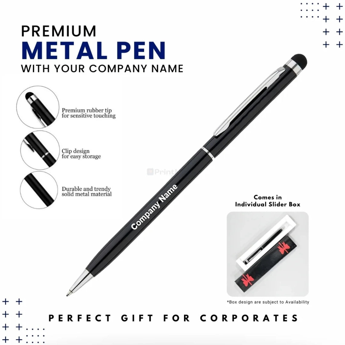 Black Slim Metal Customized Pen With Stylus