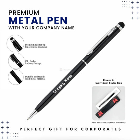Black Slim Metal Customized Pen With Stylus