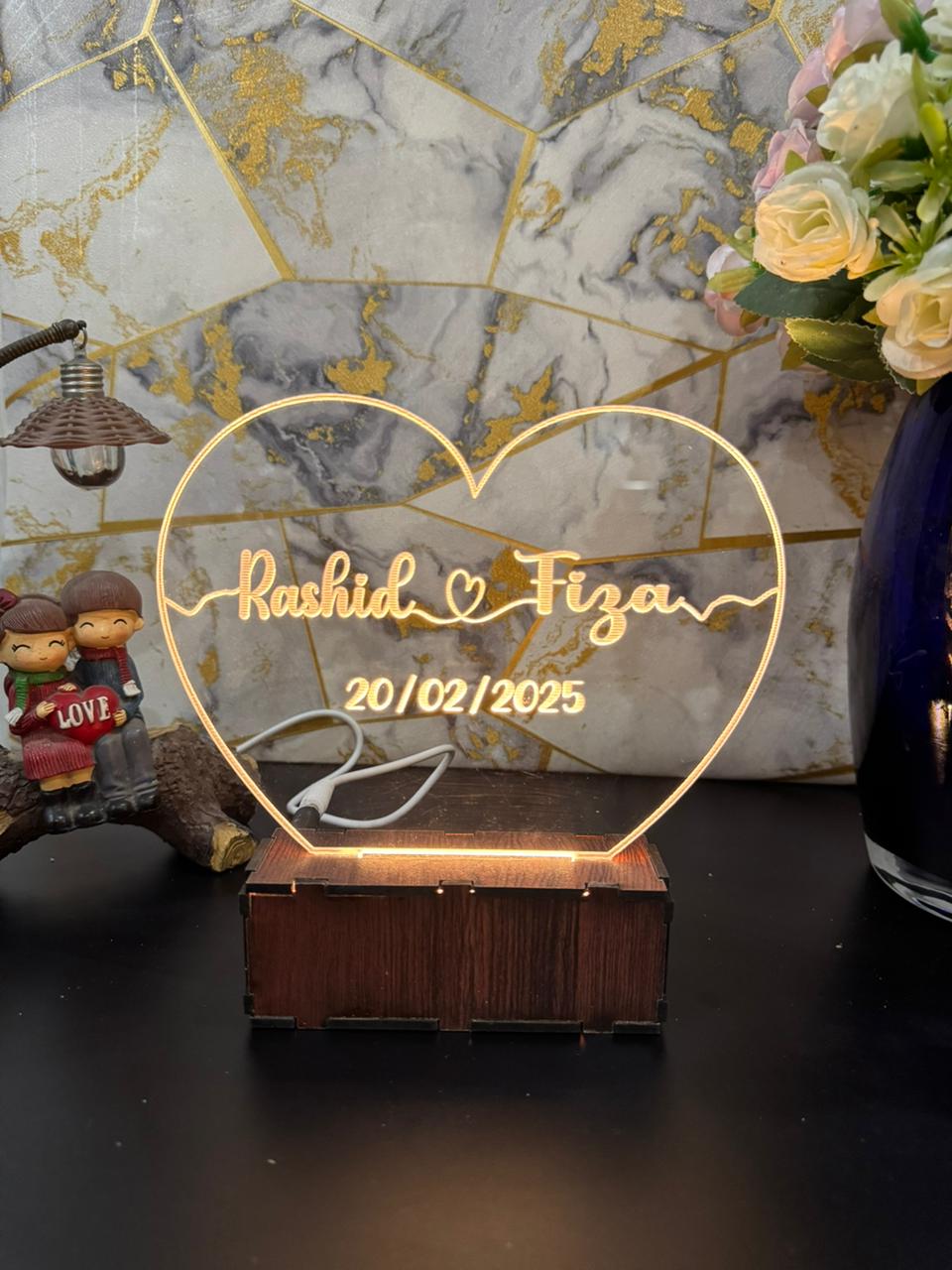 Heart Personalized Name Acrylic Lamp