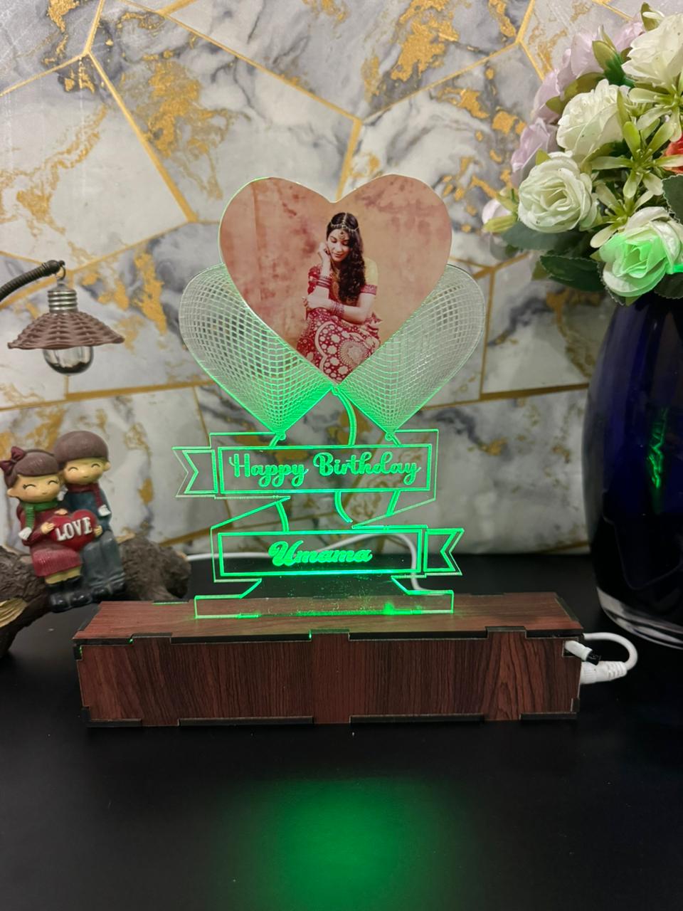 Photo Heart Personalized Name Acrylic Lamp