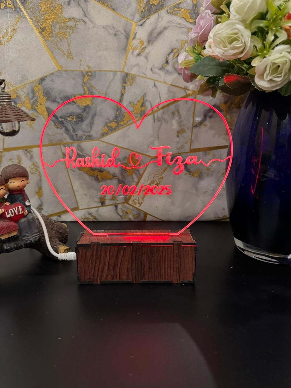 Heart Personalized Name Acrylic Lamp