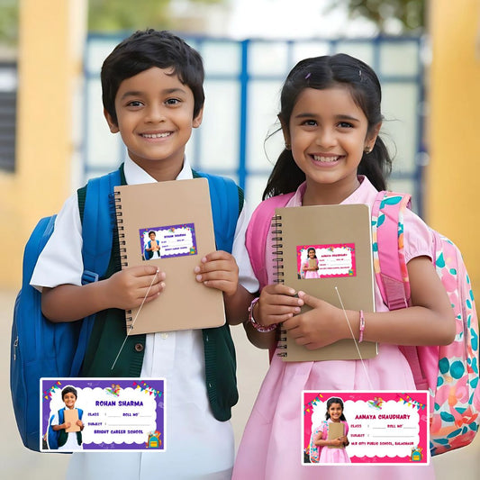 Cute & Colorful Cartoon Name Slips for Kids’ Notebooks | Fun Cartoon Designs!