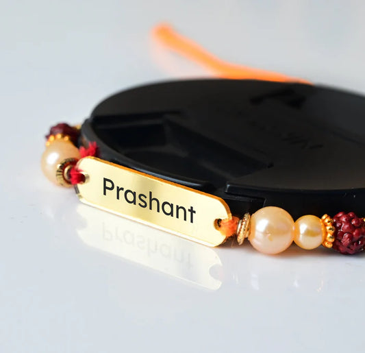 Personalized Rudraksh Metal Rakhi with Your Name | Best Rakhi Gift | CUSTOMCREST.IN