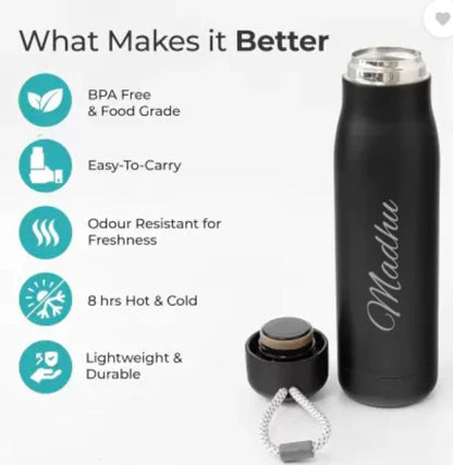 Customized Water Bottle with Name Stainless Steel Vacuum Insulated Water Bottle, Thermal Flask, Thermos Coffee Travel Mug, Double Walled Metal Tumbler, Keeps Cold And Hot, Leak-proof Lid 550ml
