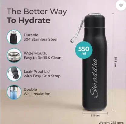 Customized Water Bottle with Name Stainless Steel Vacuum Insulated Water Bottle, Thermal Flask, Thermos Coffee Travel Mug, Double Walled Metal Tumbler, Keeps Cold And Hot, Leak-proof Lid 550ml