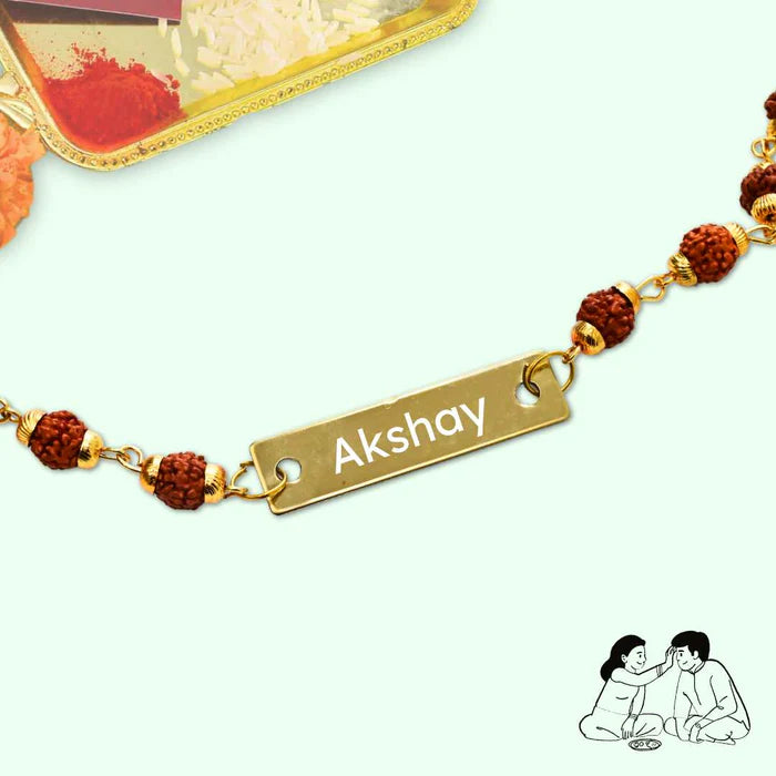 Personalized Rudraksh Metal Rakhi with Your Name | Best Rakhi Gift | CUSTOMCREST.IN